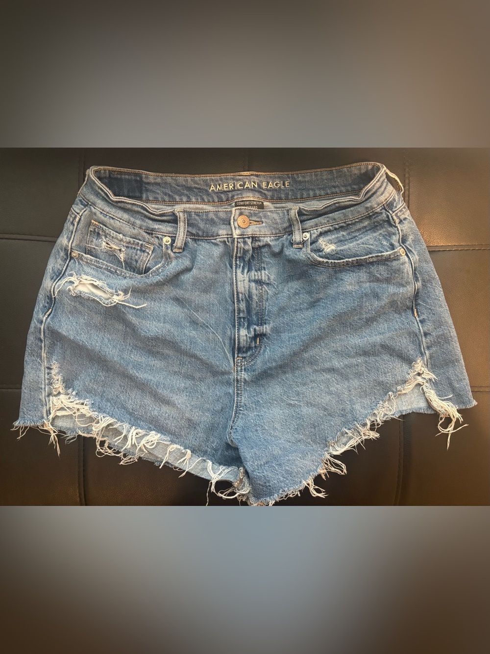 American Eagle Outfitters Blue Distressed Raw-Hem Denim Shorts